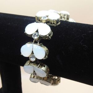 Vintage White Glass Stone Bracelet with Rhinestone Accents